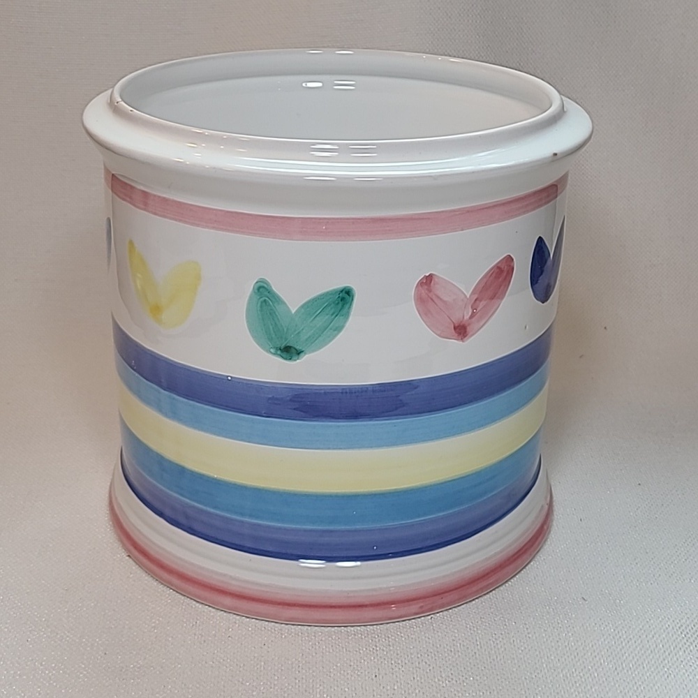 Vintage 70's planter, ceramic.  White, blue, pink, yellow, green